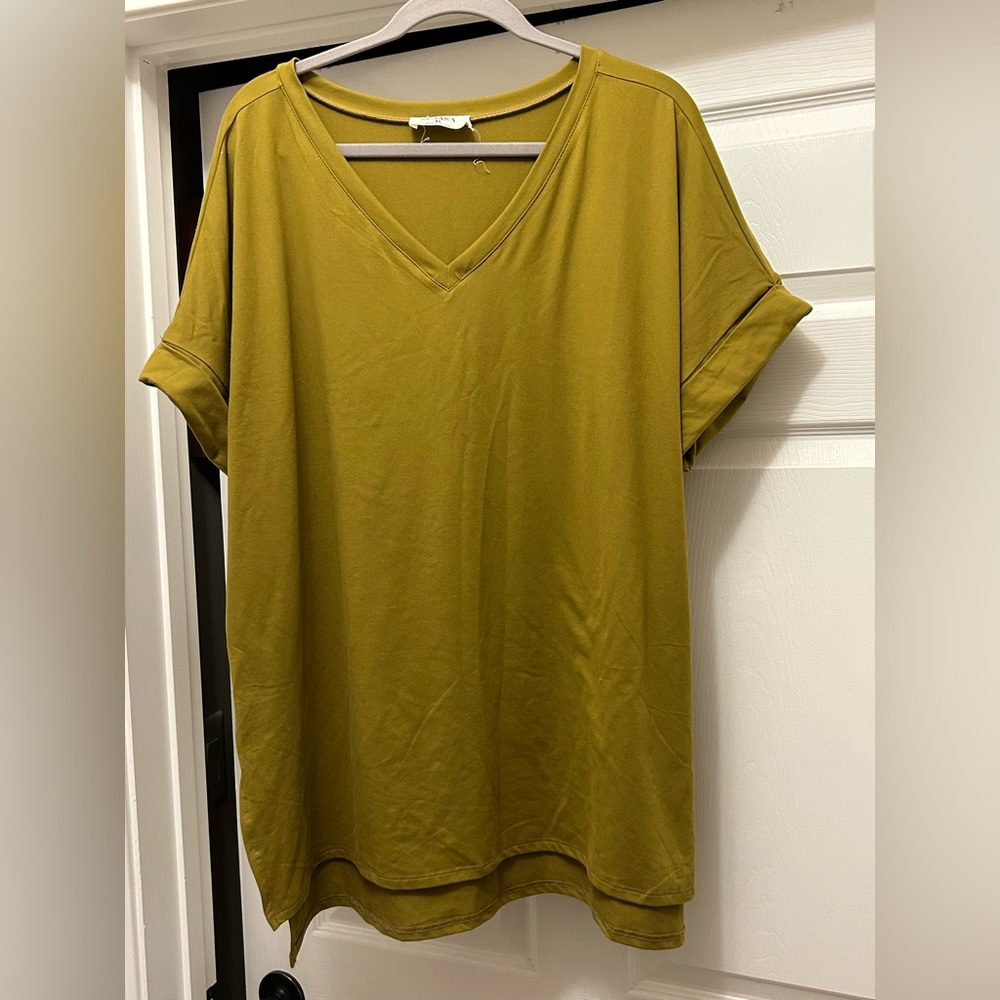 Zenana Outfitters Chartreuse V-Neck Short Sleeve Top